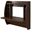 Pemberly Row Floating Computer Desk with Storage in Espresso