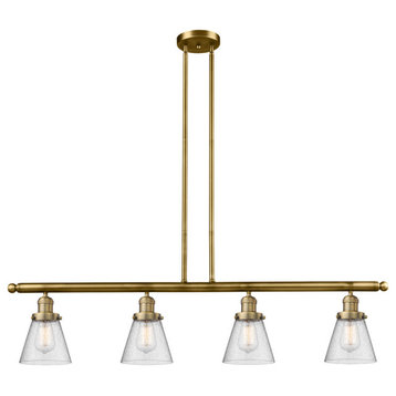 Small Cone 4-Light Island Light, Seedy Glass, Brushed Brass