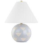 Mitzi - Minnie 1-Light Table Lamp, Aged Brass - Minnie is fun and funky! These fashionable table lamps have a hand-made quality with a glossy ceramic base in satin white or slate blue and perfectly imperfect geometric patterning. Complete with a subtle accent of Aged Brass, these cuties were made to stand out on any console or surface in your home that calls for a touch of personality. Part of our Megan Molten x Mitzi Tastemakers collection.