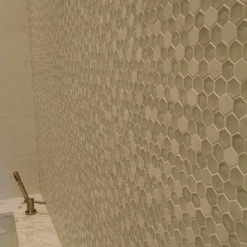 White Marble Bathroom with walk in shower