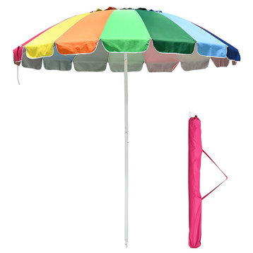 Yescom 8 ft Metal Rainbow Beach Patio Umbrella 16 Rib Tilt Sunshade Umbrella