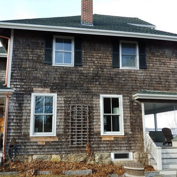 Fiberglass Gutter With Copper Downspouts In Plymouth, MA