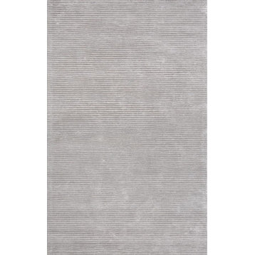 Pasargad Home Edgy Collection Hand-Tufted Silk and Wool Silver Area Rug, 5'x8'