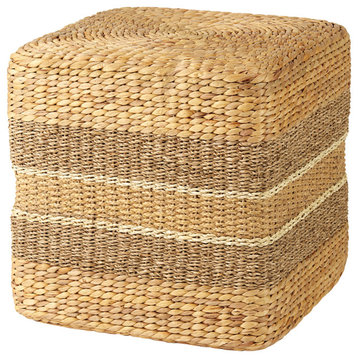 Maya Light Brown With Medium Brown Stripes Seagrass Square Pouf
