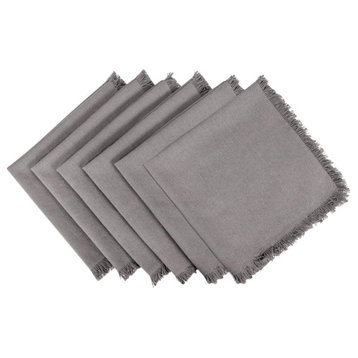 DII Solid Gray Heavyweight Fringed Napkin, Set of 6