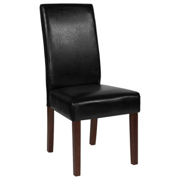 Flash Furniture Greenwich Leather Upholstered Parson Dining Side Chair in Black