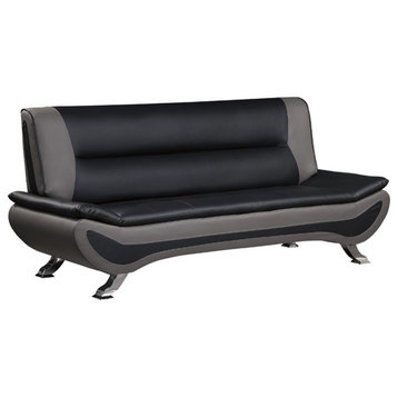 Lexicon Veloce Faux Leather Sofa in Black and Gray