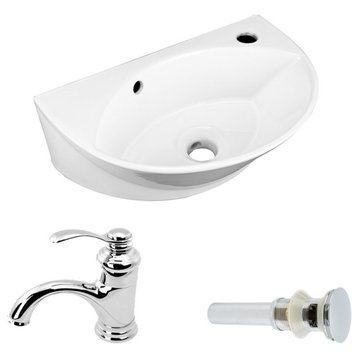 White Small Wall Mount Sink with Single Faucet Hole Overflow