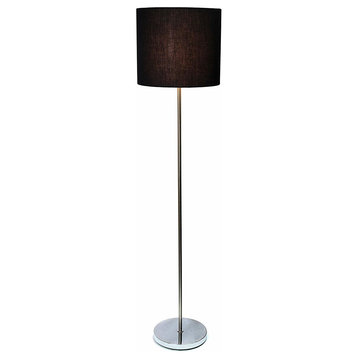 Simple Designs Brushed Nickel Drum Shade Floor Lamp, Black Shade