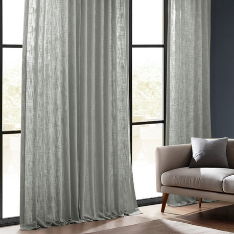 Heavy Faux Linen Curtain Single Panel, Ash Gray, 50w X 84l