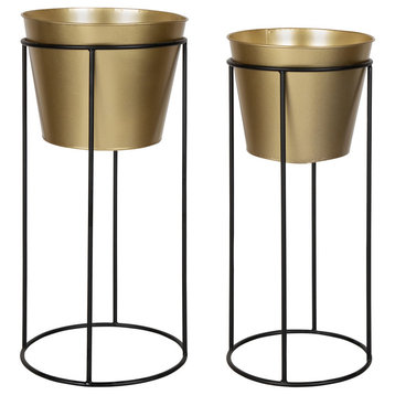 Sheely Metal Planter Stands With Pots, Gold/Black 2-Piece