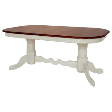Dining Table, Rectangular Extendable Top With Curved Corners, White/Brown