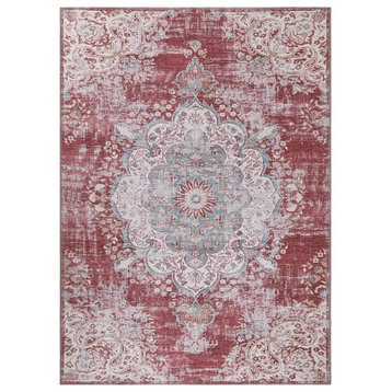 Modern Area Rug, Machine Washable With Unique Pattern, Rust Red/9' X 12'
