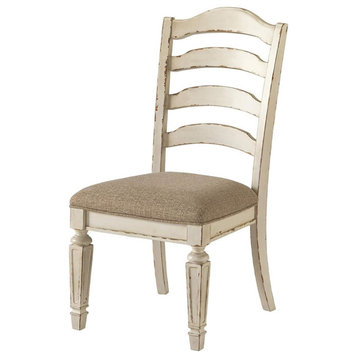 Set of 2 Armless Dining Chair, Padded Seat With Ladder Back, Antique White