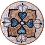 Mozaico - 4Petals Flower Geometric Medallion, 16"x16" - This is a unique handmade marble mosaic accent that is composed of 100% natural stones and hand cut tiles.