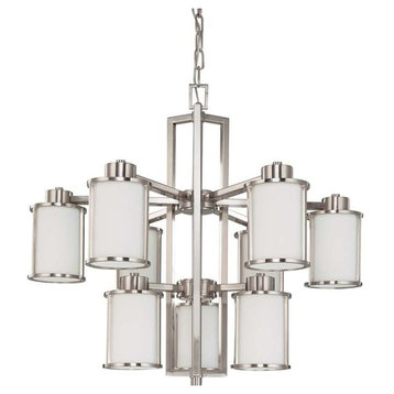 Nuvo Odeon 9-Light Brushed Nickel and Satin White Glass Chandelier