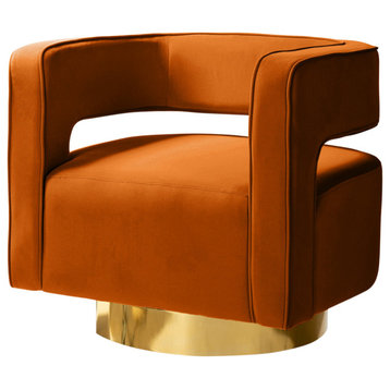 Comfy Swivel Barrel Chair With Metal Base, Orange