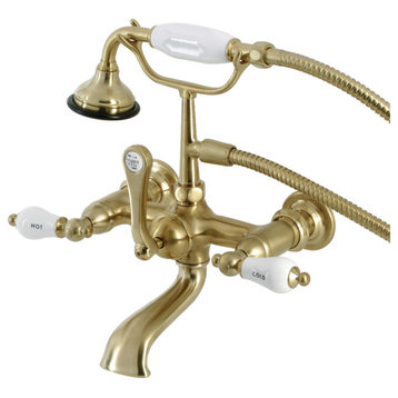 AE555T7 7" Wall Mount Tub Faucet With Hand Shower, Brushed Brass