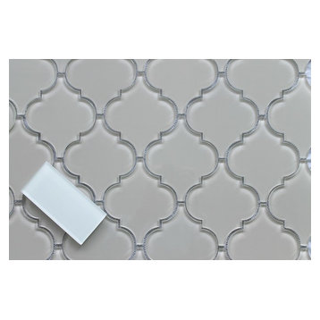 Country Cottage Light Taupe Arabesque Glass Mosaic Tile, 12"x12"