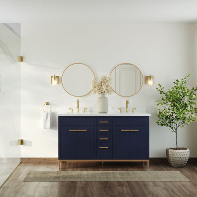 The Wimberley Bathroom Vanity, Double Sink, 60", Navy Blue, Freestanding