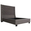 Park Avenue Queen Tufted Bed With Vintage Wing, Smoke Gray Velvet