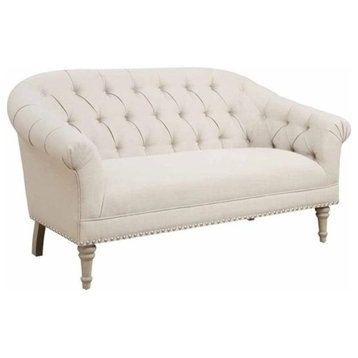 Pemberly Row Tufted Loveseat in Natural and Weathered Gray