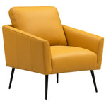 Abbyson - Daxton 100% Top Grain Leather Accent Chair, Yellow - Luxurious leather covers the Daxton Leather Accent Chair, evokinga contemporary, modern aesthetic. Beautiful top grain leather upholstery rests on a subtle, black, solid steel frame showcasing the leathers rich artisan finish, adding warmth and comfort to any living space.