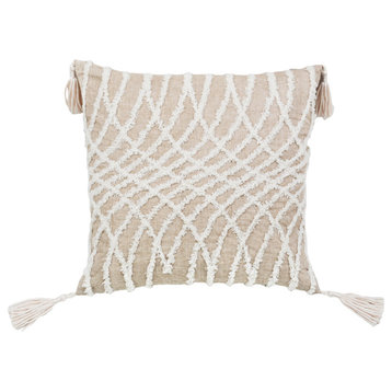 Corded Embroidered Optical Illusion Decorative Pillow, Taupe