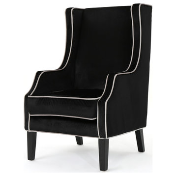 GDF Studio Edell Traditional New Velvet Two Toned High Winged Back Club Chair, Black/Pearl