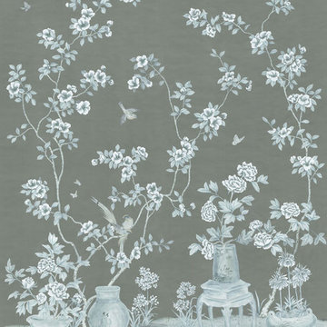 Chinoiserie wallpaper- Hand-painted on dyed silk