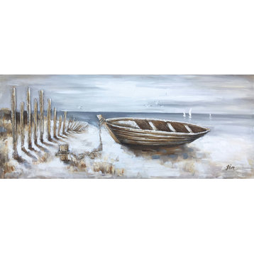 "Wooden Boat" Hand Painted Canvas Art, 55"x27.5"