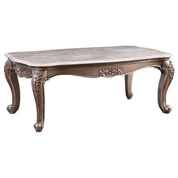 ACME Jayceon Rectangular Wooden Marble Top Coffee Table in Champagne Brown