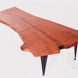 Cherry Crotch Coffee Table On Tapered Iron Legs - Coffee Tables