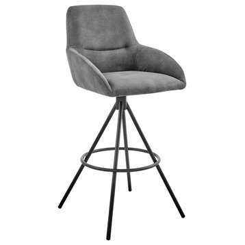 Odessa 30" Bar Height Bar Stool in Charcoal Fabric and Black Finish