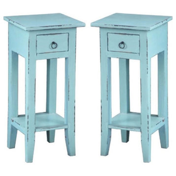 Home Square Cottage Narrow Wood Side Table in Beach Blue - Set of 2
