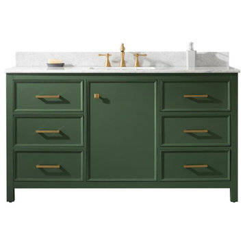 Legion Furniture 60" Green Finish Sink Vanity Cabinet With Carrara White Top