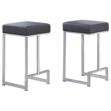 Pemberly Row Faux Leather Backless Counter Height Stool - Gray/Silver (Set of 2)