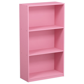 Furinno Basic 3-Tier Bookcase Storage Shelves, Pink, 99736PI
