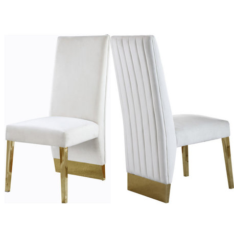 The Cairo Dining Chair, Set of 2, Cream Velvet, Gold Legs