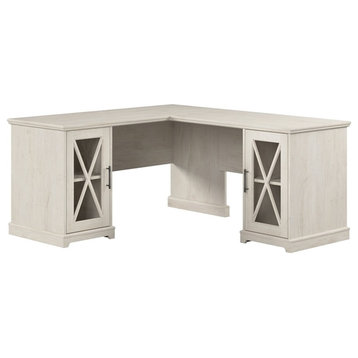 Bush Lennox Engineered Wood L-Shaped Desk in Linen White Oak