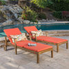 Noble House Perla Outdoor Chaise Lounge in Teak and Orange (Set of 2)