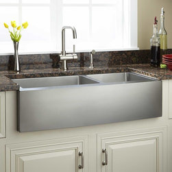 42" OPTIMUM 60/40 OFFSET DOUBLE-BOWL STAINLESS STEEL FARMHOUSE SINK - CURVED APR - Products