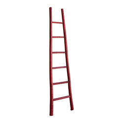Red Oriental Bamboo Ladder Shape Display Accent Wall Panel - Towel Racks & Stands