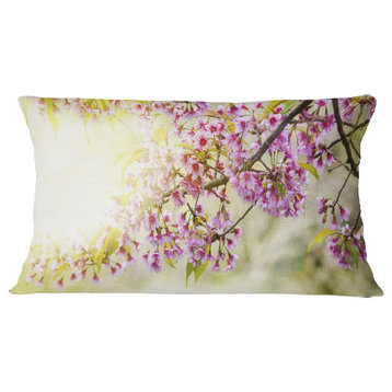 Blooming Cherry Flowers Floral Throw Pillow, 12"x20"