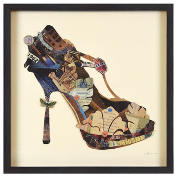 High Heeled Hand Made Dimensional Collage Framed Wall Art Under Glass