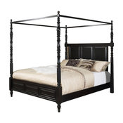 Marseille Canopy Eastern King Bed with Drapes, Distressed Black