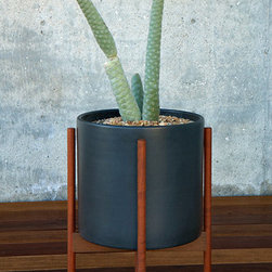 Case Study Cylinder Planter with Wood Stand - Indoor Pots And Planters