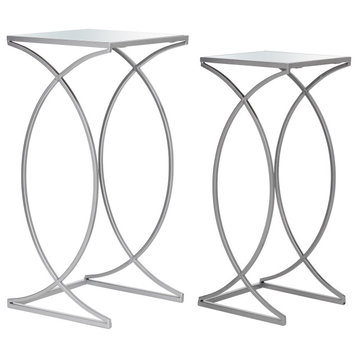 Metal With Glass Accent Table, Set of 2, Silver