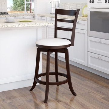 Woodgrove Three Bar Design 39" Wood Barstool, Espresso And White Leatherette