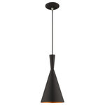Livex Lighting - Livex Lighting 41185-04 Metal Shade - 7.25" One Light Mini Pendant - A modern double-cone shade mini pendant features aMetal Shade 7.25" On Black Black Metal/Go *UL Approved: YES Energy Star Qualified: n/a ADA Certified: n/a  *Number of Lights: Lamp: 1-*Wattage:60w Medium Base bulb(s) *Bulb Included:No *Bulb Type:Medium Base *Finish Type:Black